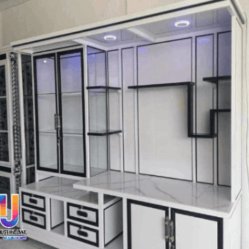 Tukang Lemari bufet kaca aluminium ruang tamu paling awet