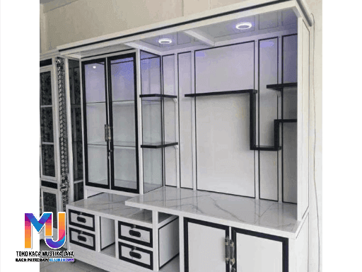 Tukang Lemari bufet kaca aluminium ruang tamu paling awet